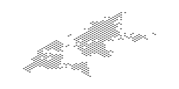 Isometrische wereldkaart gestippelde effect vectorillustratie.