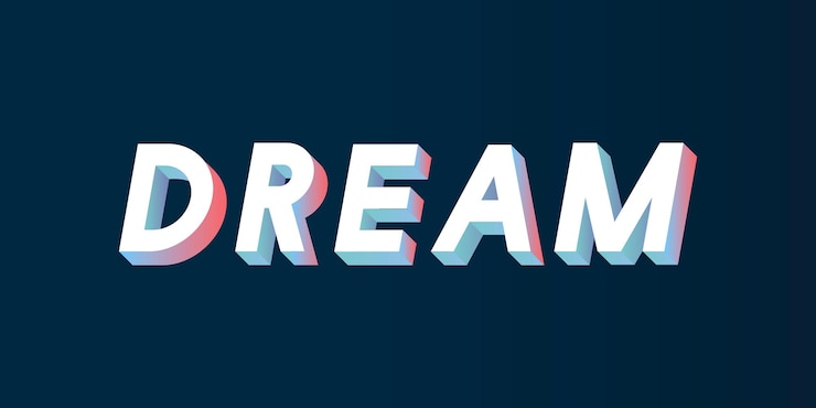 Gratis Vector isometrische woord dream typografie op een zwarte achtergrond vector