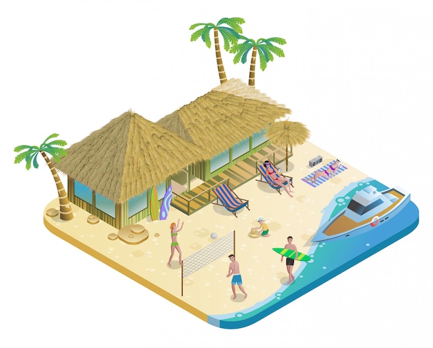 Gratis vector isometrische zomer strand vakantie concept