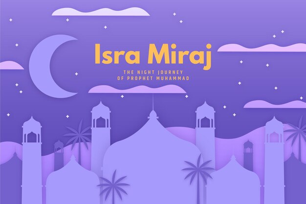 Isra miraj illustratie in papieren stijl met maan