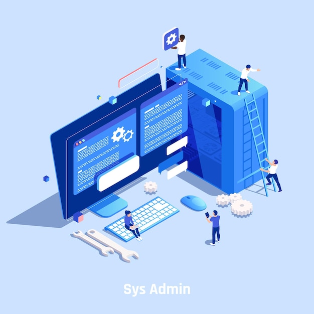 Gratis vector it-beroepen isometrische samenstelling met sys admin symbolen vectorillustratie