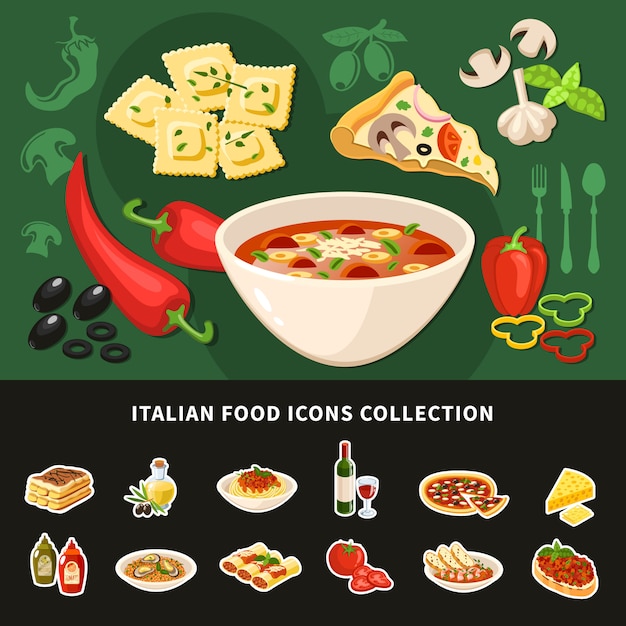 Gratis vector italiaans eten iconen collectie
