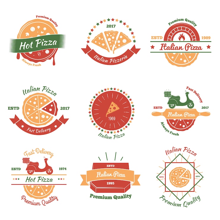 Gratis Vector italiaanse pizza emblemen set