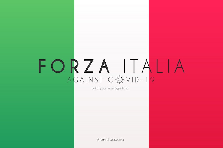 Gratis Vector italiaanse vlag met ondersteuningsbericht tegen covid-19