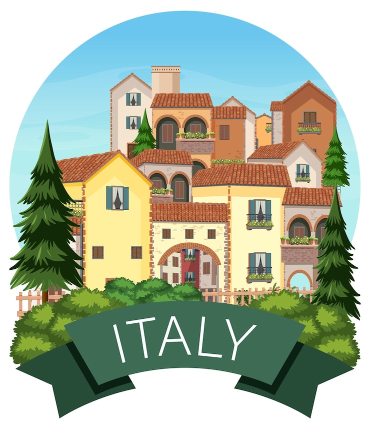 Gratis Vector italië bannerlabel met huisgebouwen