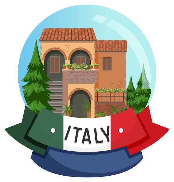 Gratis vector italië bannerlabel met huisgebouwen