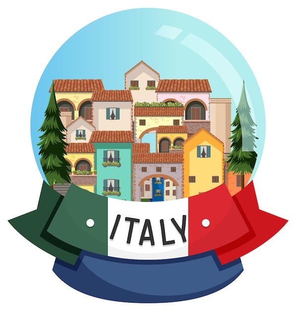 Gratis vector italië bannerlabel met huisgebouwen