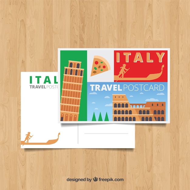 Gratis vector italië briefkaartsjabloon met platte ontwerp