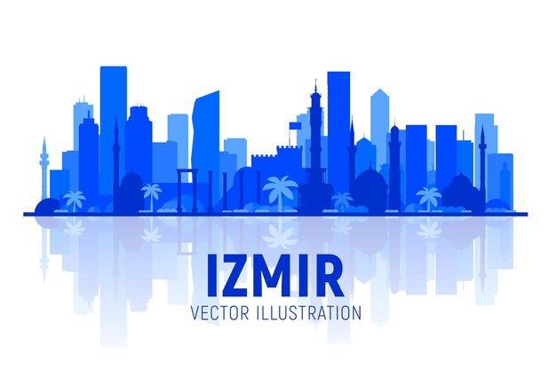 Izmir Turkije stad skyline silhouet vector op witte achtergrond Platte vectorillustratie Zakelijke reizen en toerisme concept met moderne gebouwen Afbeelding voor banner of website