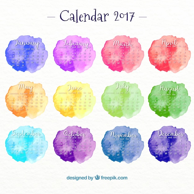 Jaar 2017 kalender met waterverf vlekken