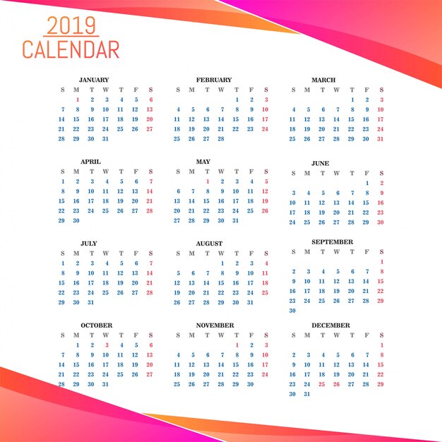 Jaar 2019, Kalender Mooi ontwerp