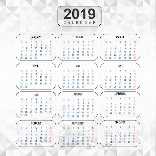 Jaar 2019, kalender mooi ontwerp