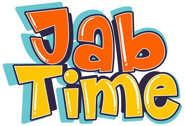 Jab time-lettertype in cartoon-stijl op een witte achtergrond