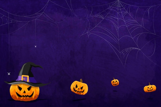 Gratis vector jack o'lantern-patroon op paarse halloween-achtergrondmalplaatjevector