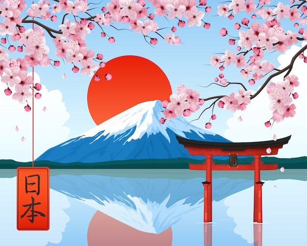 Gratis vector japan landschap illustratie