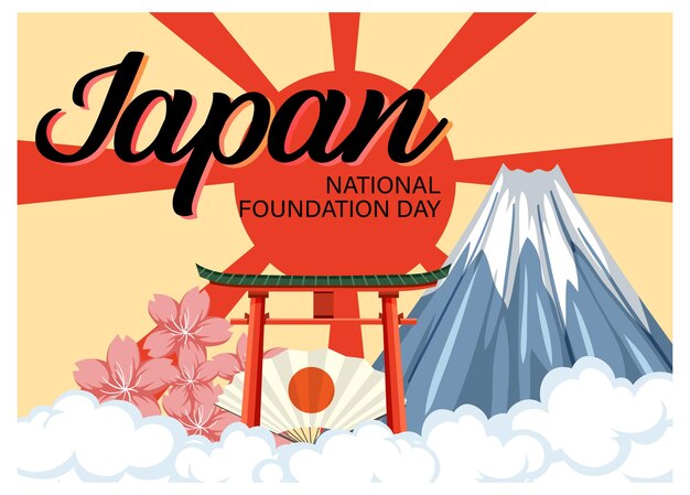 Japan National Foundation Day-kaart met Mount Fuji op zonnestralen