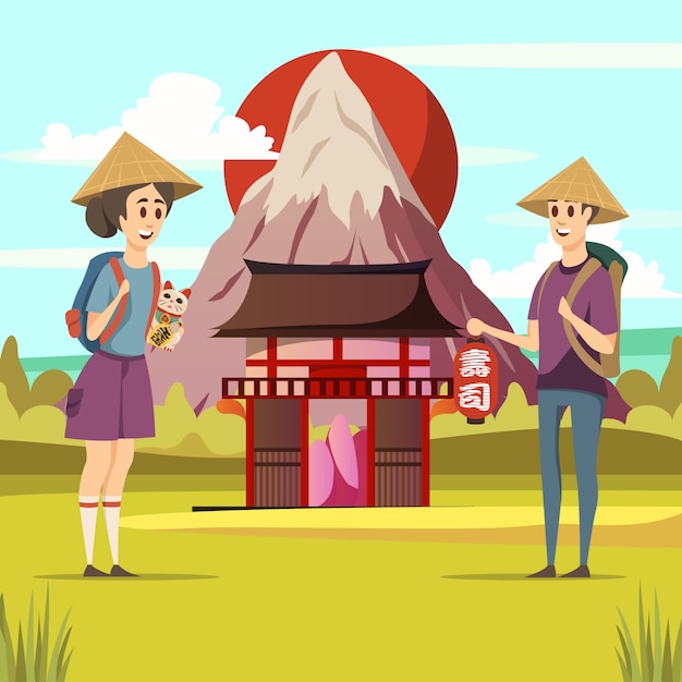 Gratis vector japan reizen bezienswaardigheden achtergrond poster