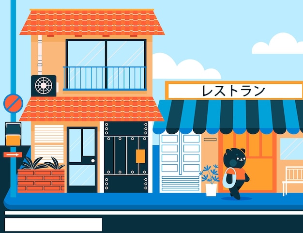 Gratis vector japan traditionele straat met karakters