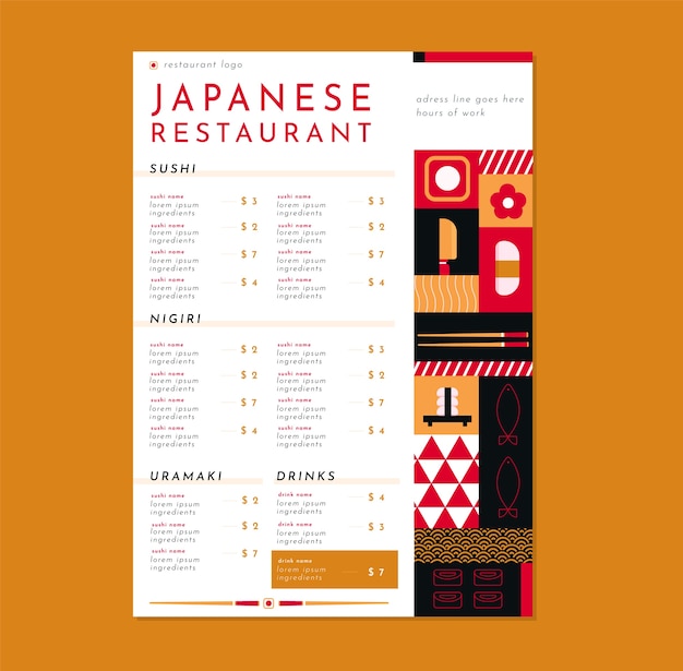 Gratis vector japans restaurant platte menusjabloon