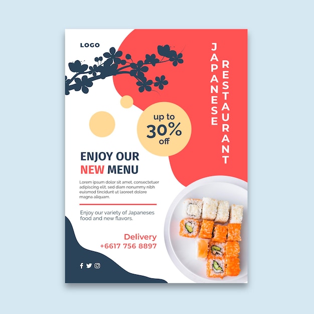 Gratis vector japans restaurant verticale flyer