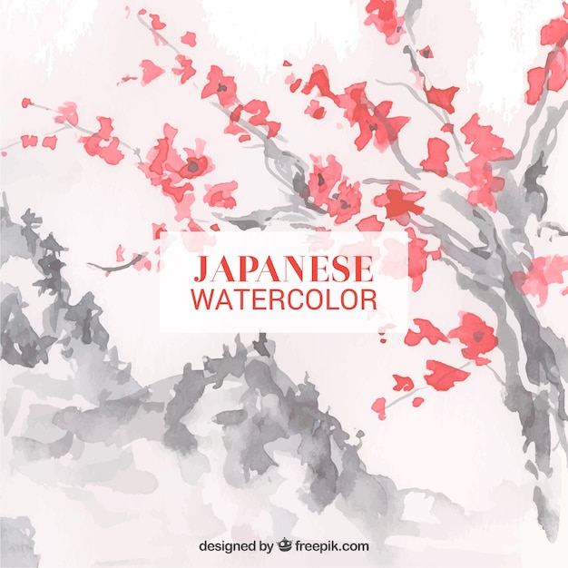 Gratis vector japanse aquarel bomenachtergrond