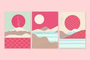 Gratis vector japanse covercollectie in roze en blauwe tinten