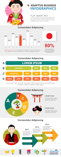 Japanse cultuur of analyseconcept infographic grafieken instellen