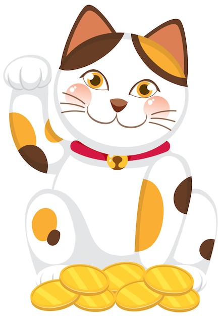 Gratis vector japanse gelukkige kat maneki neko stripfiguur geïsoleerd