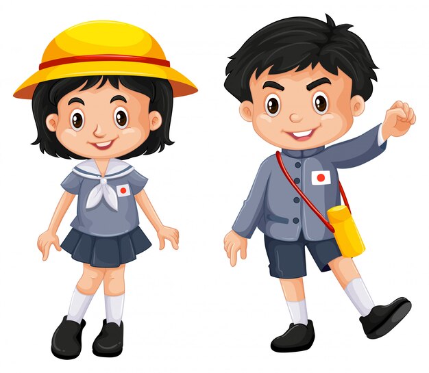 Japanse jongen en meisje in schooluniform