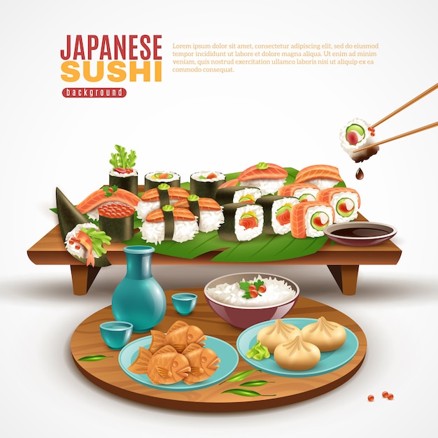Gratis vector japanse sushi achtergrond