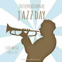 Gratis vector jazz dag achtergrond met trompettist silhouet