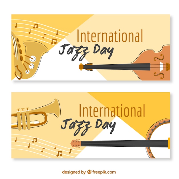 Gratis vector jazz dag banners met muziekinstrumenten