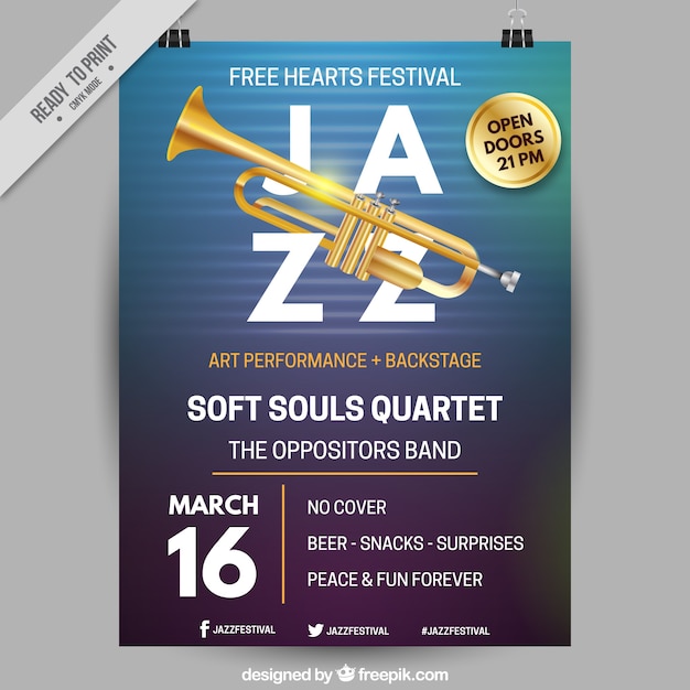 Jazz event poster met een trompet