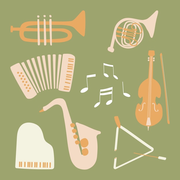 Gratis vector jazz muziekinstrumenten sticker, retro design, entertainment afbeelding in pastel vector collectie
