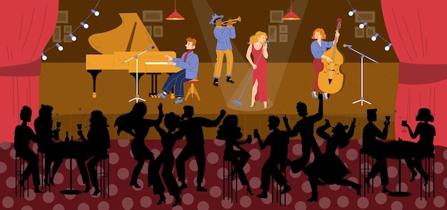 Gratis vector jazzclub met muziekband op het podium