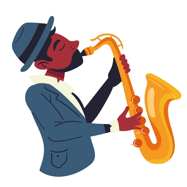 Gratis vector jazzmuzikant die saxofoon speelt