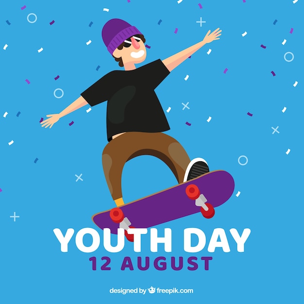 Gratis vector jeugd dag achtergrond met skate jongen