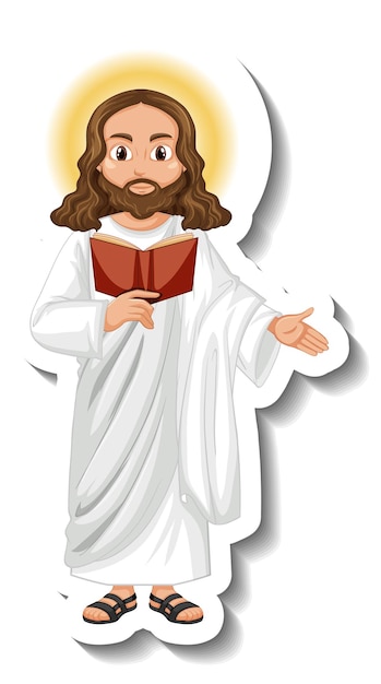 Gratis vector jezus christus stripfiguur sticker op witte achtergrond