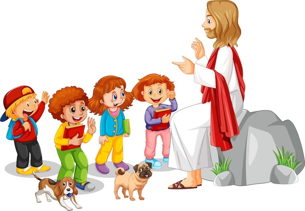 Gratis vector jezus en kinderen op witte achtergrond