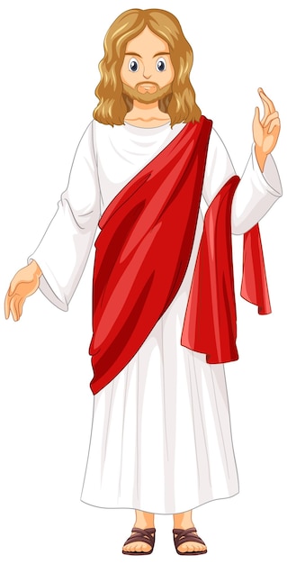 Gratis vector jezus stripfiguur op witte achtergrond