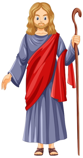 Gratis vector jezus stripfiguur op witte achtergrond