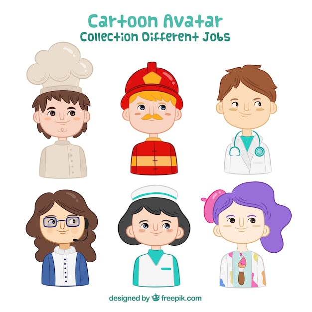 Gratis vector jobs avatar collectie met cartoonstijl