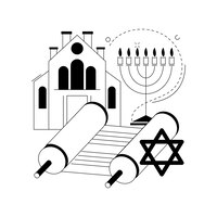 Jodendom abstract concept vector illustratie jodendom monotheïstisch religie orthodox joods davidster torah scroll in synagoge oudste geloof keppel hanukkah menora abstracte metafoor