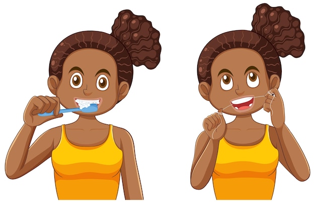 Gratis vector jong afrikaans amerikaans meisje met tandheelkundige zorg