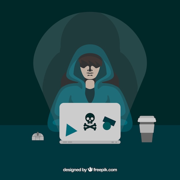 Gratis vector jonge anonieme hacker met plat ontwerp