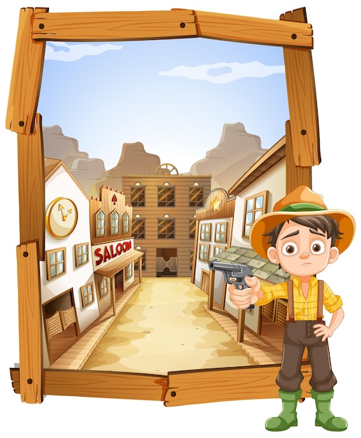 Gratis vector jonge cowboy in old western town