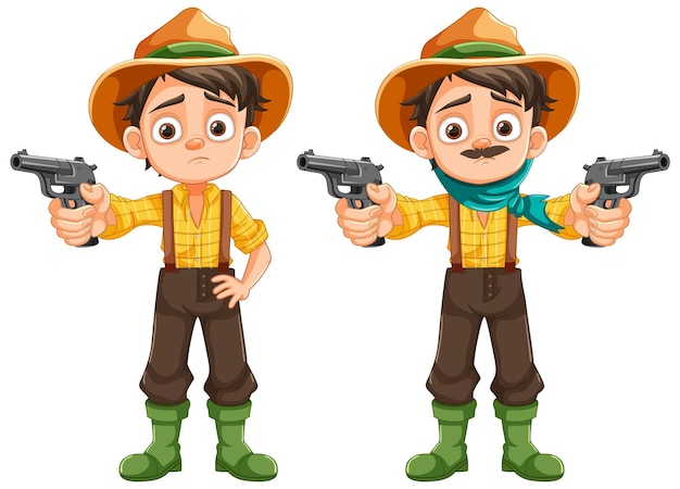 Gratis vector jonge cowboy op het platteland farmer outfit cartoon character