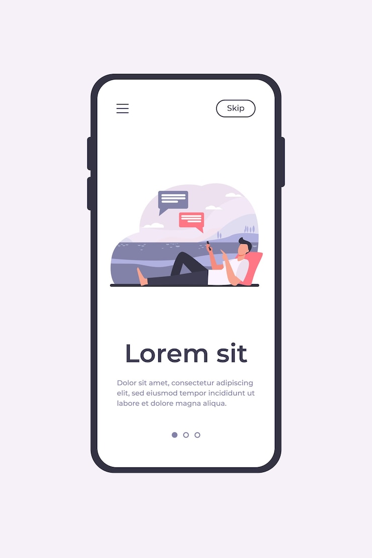 Gratis Vector jonge kerel liggend op de weide en chatten via de telefoon. smartphone, sociale media, park platte vectorillustratie. communicatie en digitale technologie concept mobiele app-sjabloon