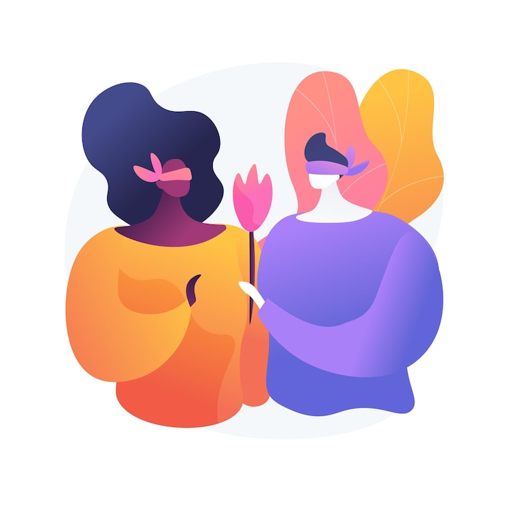 Gratis Vector jonge man en vrouw op blind date. romantische verrassing, amoureuze gevoelens, geblinddoekte minnaars. vriendje vriendin bloem geven.