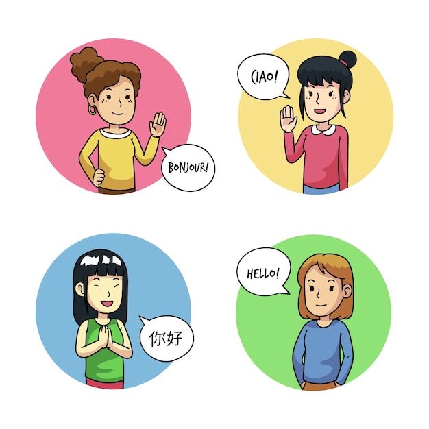 Jonge mensen praten in verschillende talen instellen